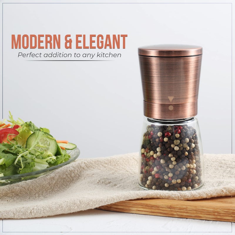 Kitchen & Go Copper Pepper Grinder or Pepper Mill, Manual Salt Grinder Refillable with Adjustable Coarseness, Black Pepper Grinder Made of Stainless Steel, Himalayan Salt and Sea Salt Grinder - Image 2